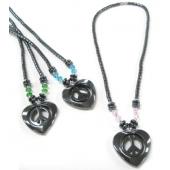 Assorted Color Glass Crystal Hematite Peace Sign in Heart  Stone Beads Strands Necklace